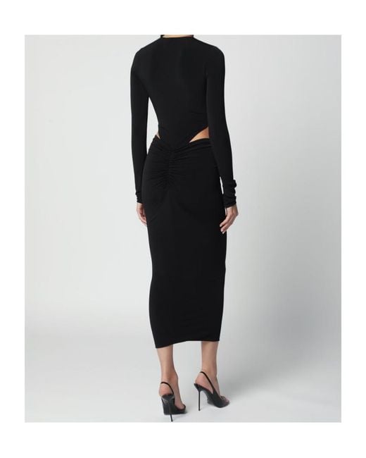 ANDAMANE Black Heloise Cut-Out Ruched Midi Dress