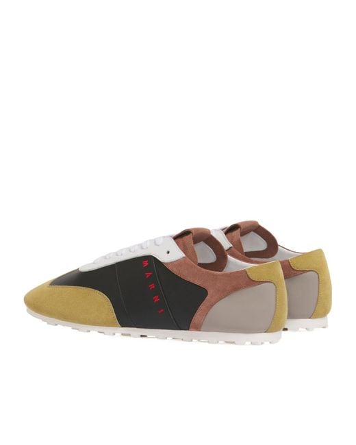 Marni Brown Logo Printed Colourblock Lace-Up Sneakers for men