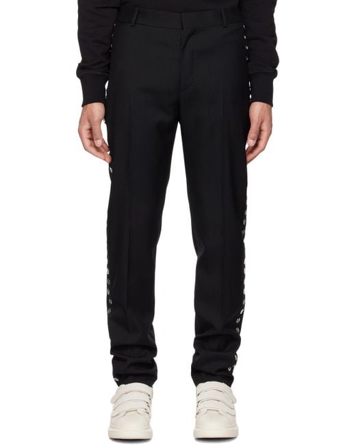 McQueen Black Eyelet-Detail Slim-Cut Trousers for men