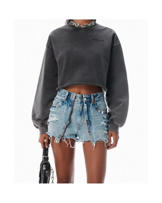 Alexander Wang Black Cropped Crewneck Sweatshirt