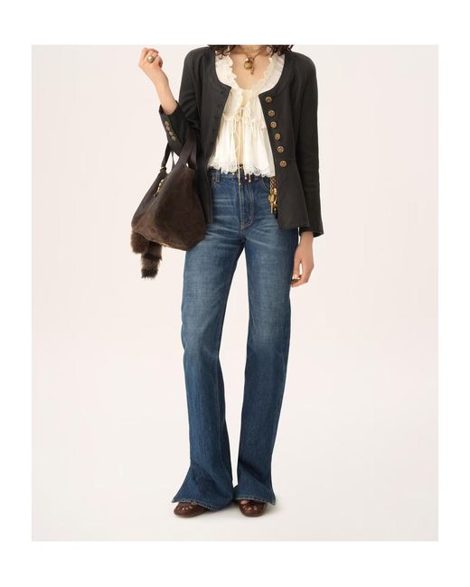 Chloé Black Button-Front Peplum Leather Jacket