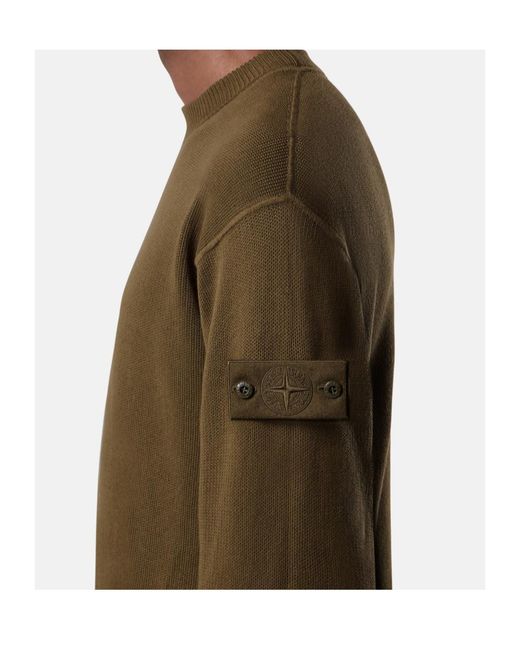 Stone Island Green Logo-Patch Crew-Neck Sweater for men