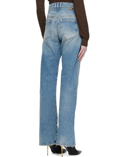 Balmain Blue Front-Slits Bootcut Jeans
