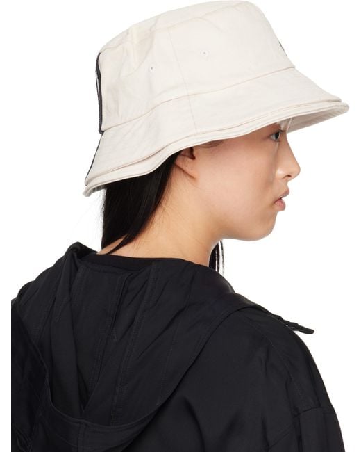 Y-3 White 3-Striped Bucket Hat for men