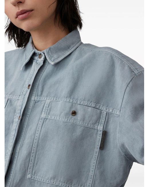Brunello Cucinelli Blue Short Sleeved Cropped Shirt