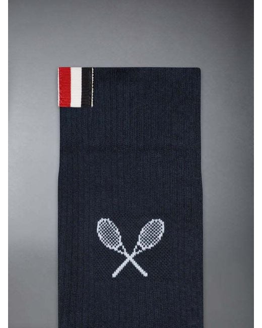 Thom Browne Blue Double-Racket Ribbed-Detailed Socks for men