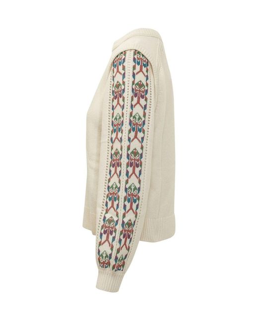 Ba&sh Natural Elda Patterned Sleeve Knitted Sweater