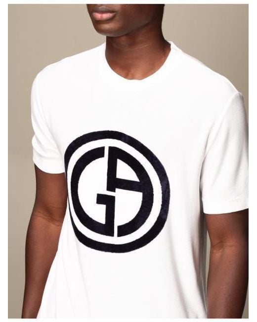 Giorgio Armani White Logo Print T-Shirt for men
