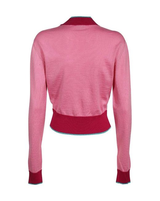 Versace Jeans Red Couture Logo Jacquard Cropped Jumper
