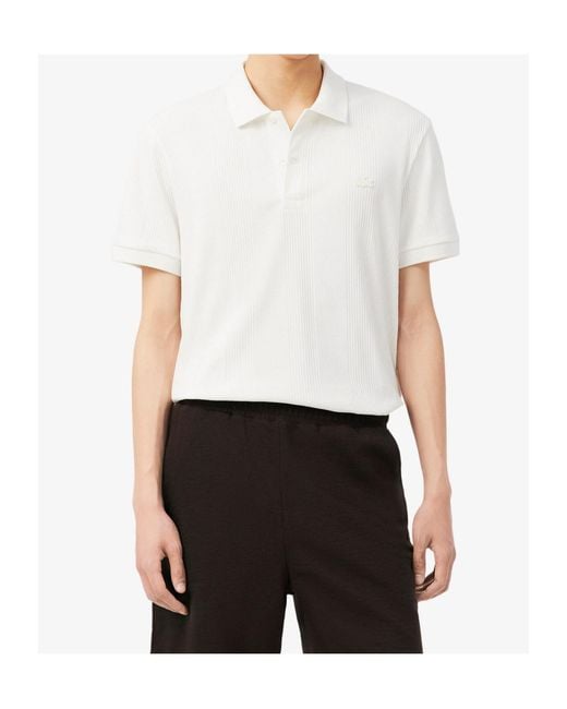 Lacoste White Ribbed-Knit Logo-Patch Polo Shirt for men