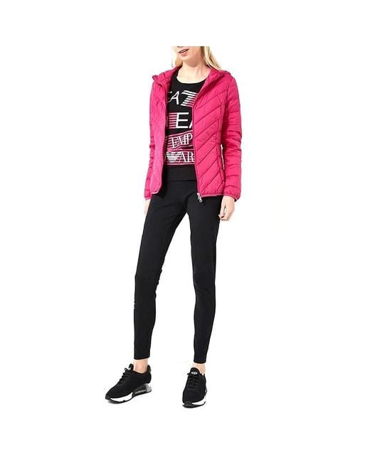 EA7 Pink Logo Hooded Down Jacket