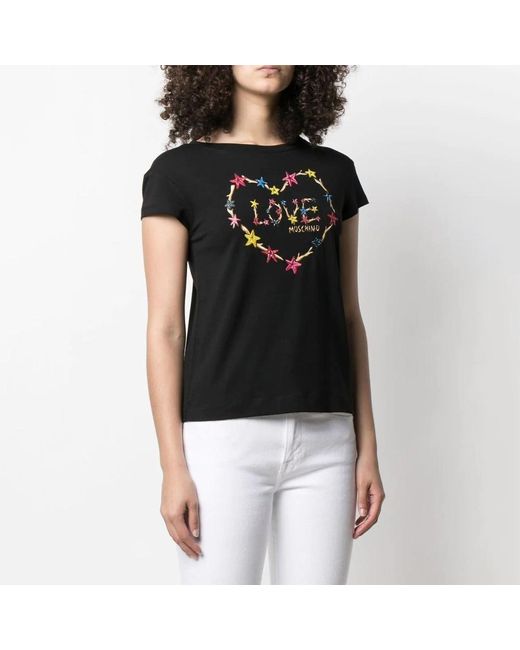 Moschino Black T-Shirt With Round Neck And Short Sleeves