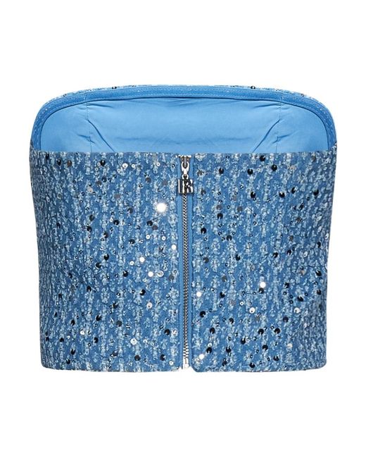 ROTATE BIRGER CHRISTENSEN Blue Sequin-Embellished Denim Corset Top