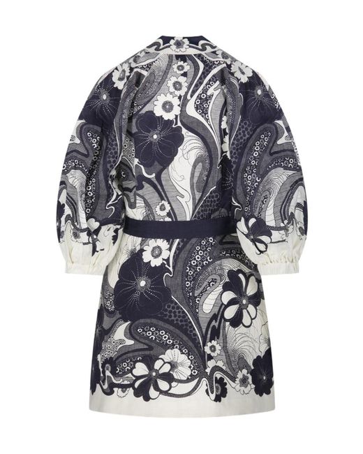 ALÉMAIS Blue Floral Printed Mickey Mini Dress