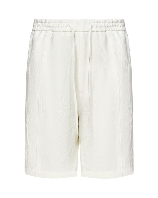 Emporio Armani White Pleat Detailed Drawstring Shorts for men