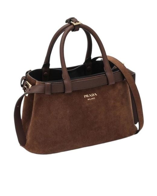 Prada Brown Suede Buckle Handbag