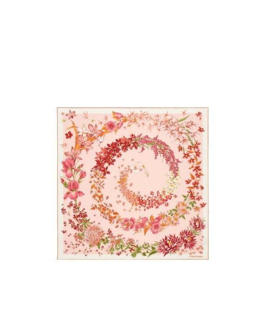 Ferragamo Pink Spring Print Silk Scarf