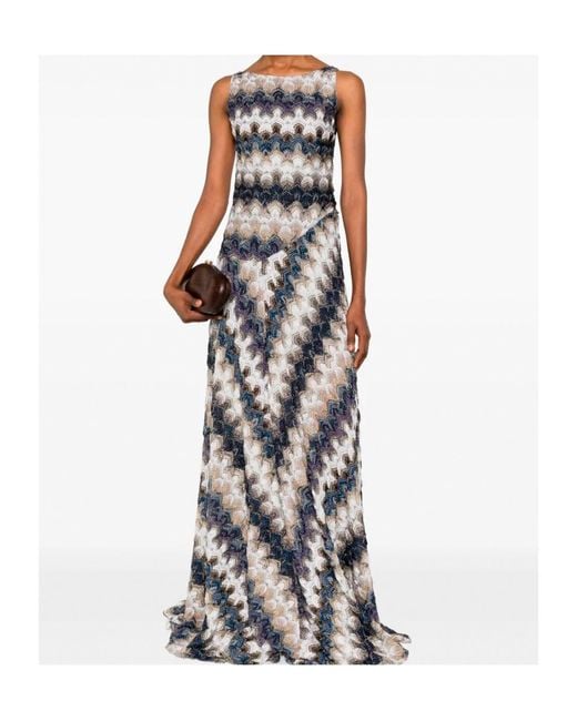Missoni White Zigzag-Pattern Open-Back Maxi Dress