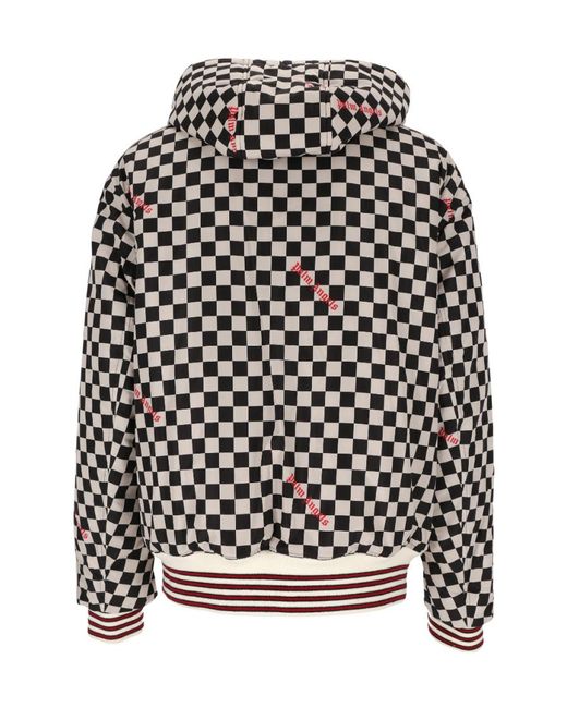 Palm Angels Black Check Printed Hooded Jacket for men