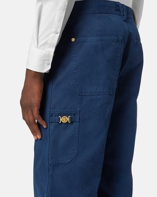 Versace Blue Logo-Patch Straight-Leg Jeans for men