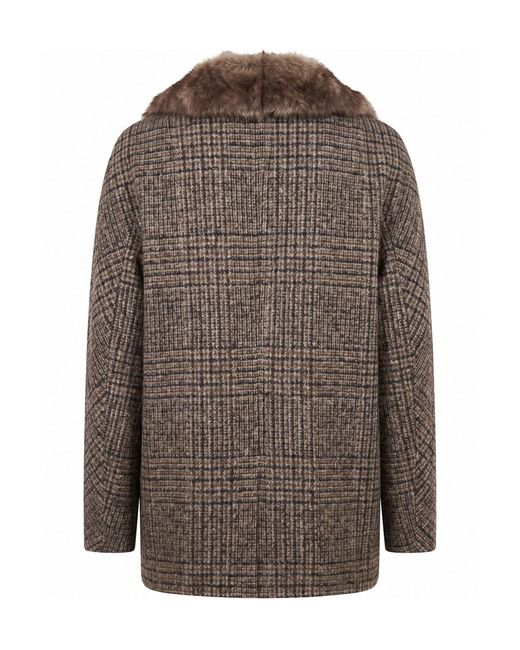Manzoni 24 Brown Checked Fur-Collar Coat