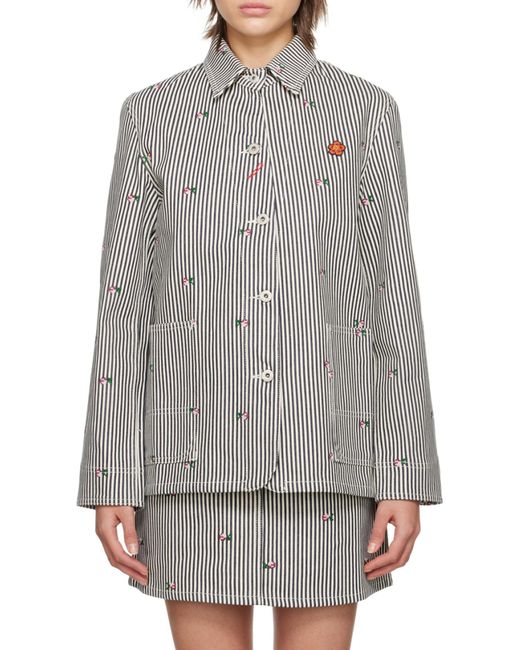 KENZO Gray Pixel' Striped Denim Workwear Jacket
