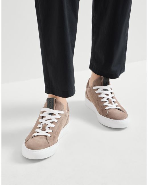 Brunello Cucinelli Brown Suede Sneakers With Precious Loop