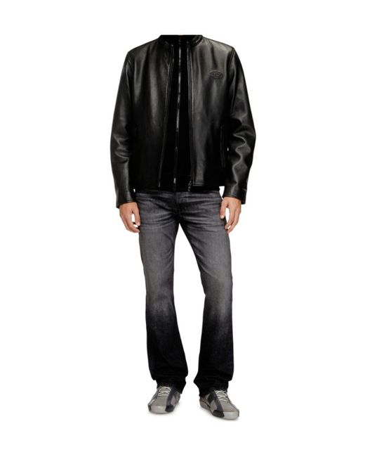 DIESEL Black Logo-Embossed Leather Jacket for men