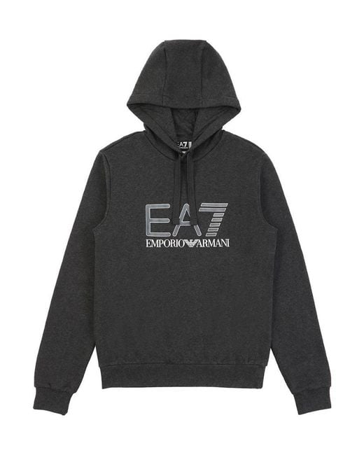 EA7 Black Logo Hooded Sweater for men