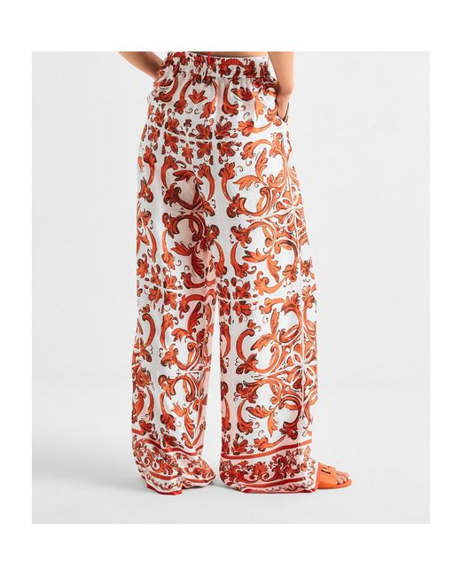 Dolce & Gabbana Red Printed Elastic Waist Wide-Leg Casual Pants