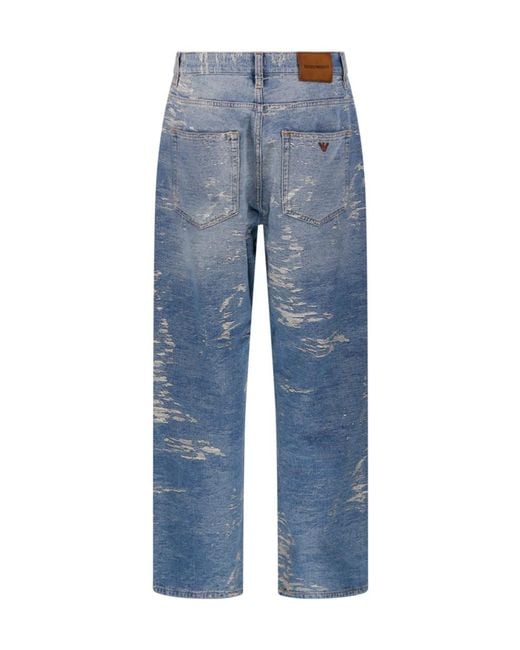 Emporio Armani Blue 5-Pocket Pants Denim With A Distressed Stone Washed Effect for men