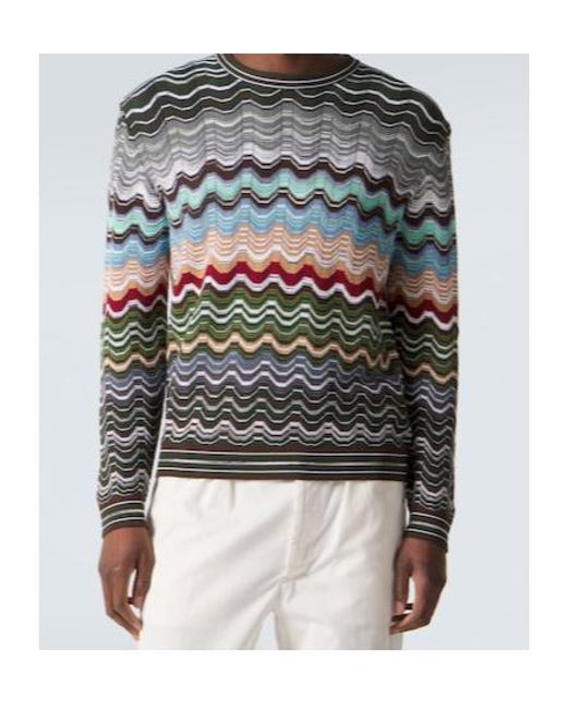 Missoni Gray Zigzag Cotton-Blend Sweater for men