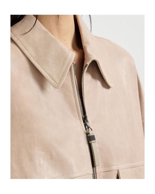 Brunello Cucinelli Natural Leather Bomber Jacket