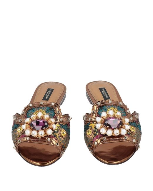 Dolce & Gabbana Brown Metallic Slide Sandals