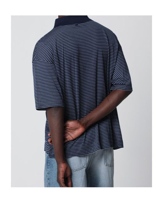 AMI Blue Ami De Coeur Striped Polo Shirt for men