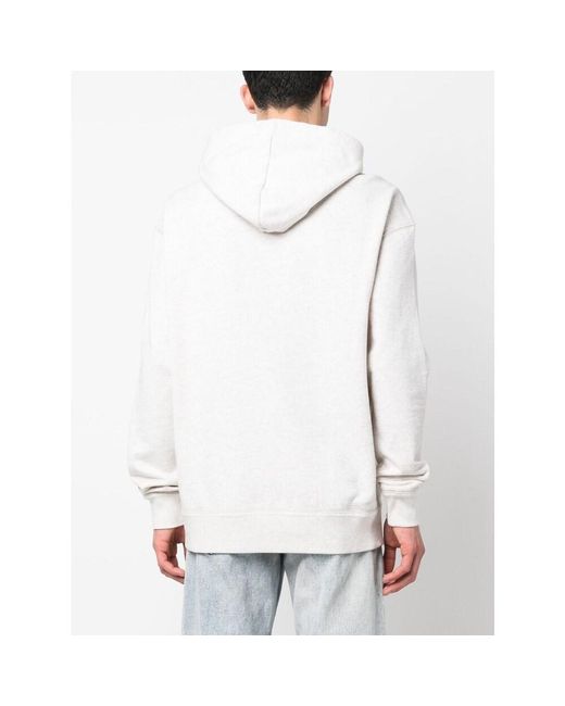 Isabel Marant White Logo Embroidered Drawstring Hoodie for men