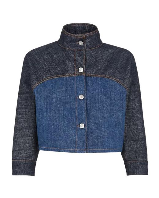 Fendi Blue Panelled Cropped Denim Jacket