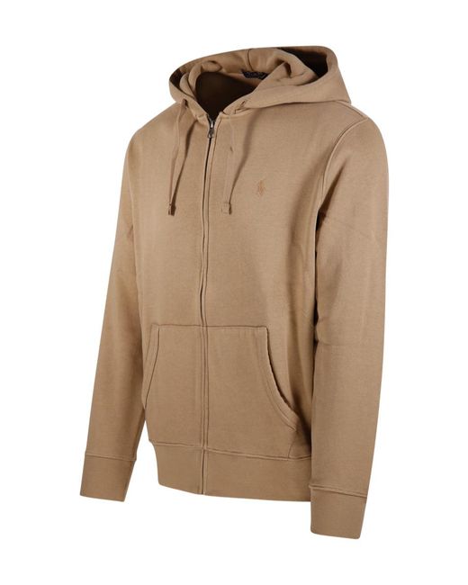 Ralph Lauren Brown Polo Logo Embroidered Zip-Up Drawstring Hoodie for men