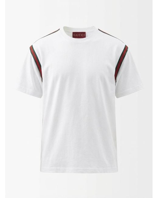 Gucci White Tape Cotton T-Shirt for men