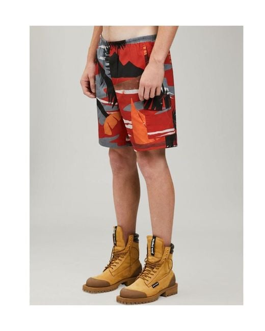 Palm Angels Red Hawaii-Print Swim Shorts for men