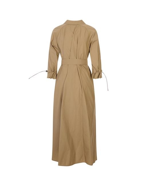 Max Mara Natural Drawstring-Cuff Belted Dress