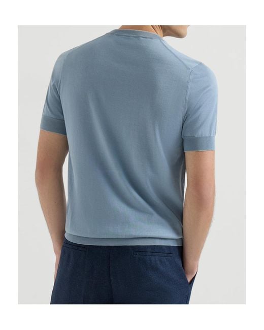 Brunello Cucinelli Blue Knitted T-Shirt for men