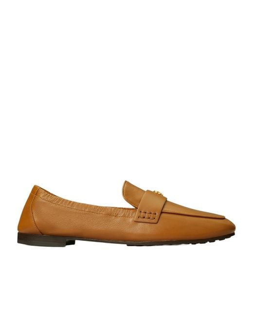 Tory Burch Brown Logo-Plaque Leather Loafers