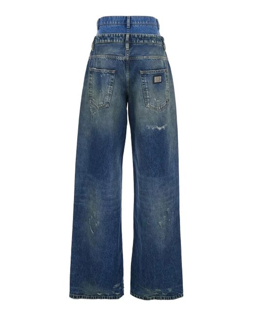 Dolce & Gabbana Blue Double-Waisted Wide-Leg Jeans