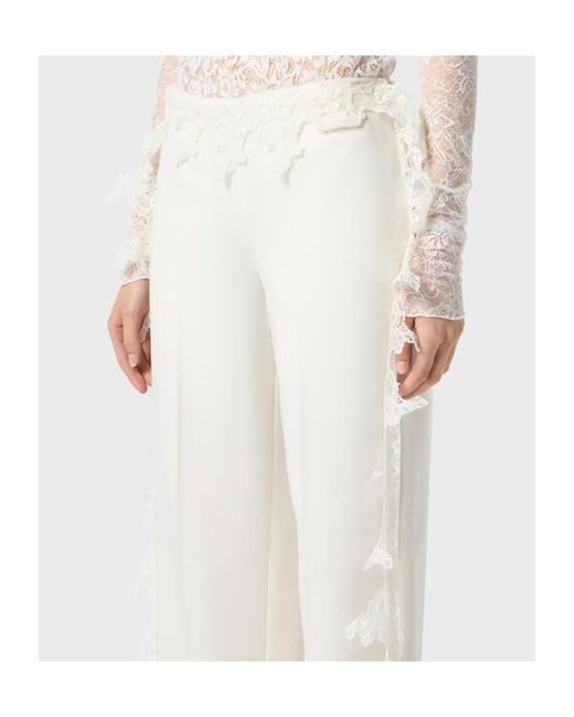 Blumarine White Lace-Detailed Draped Trousers