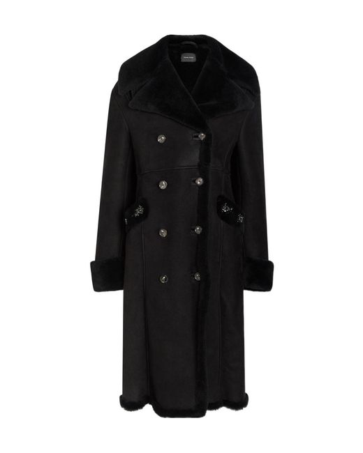 Simone Rocha Black Double-Breasted Shearling Coat