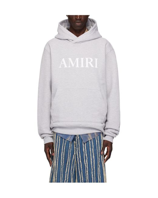 Amiri Gray Logo Printed Hoodie for men