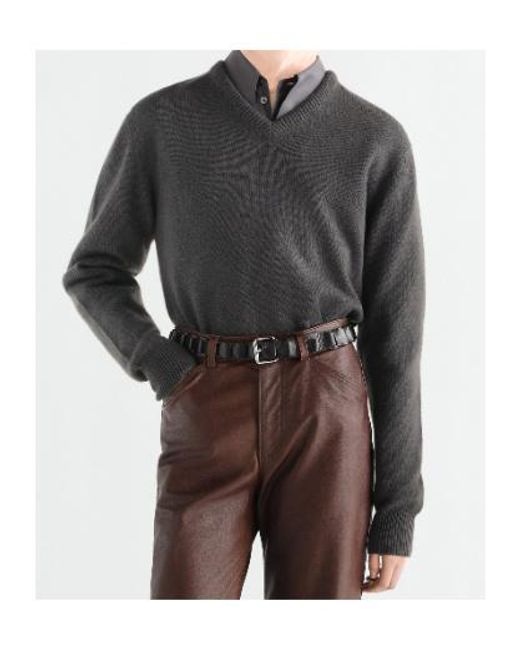 Lemaire Gray V-Neck Knitted Sweater