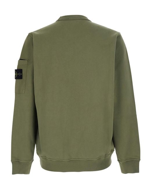 Stone Island Green Compass Patch Crewneck Sweatshirt for men