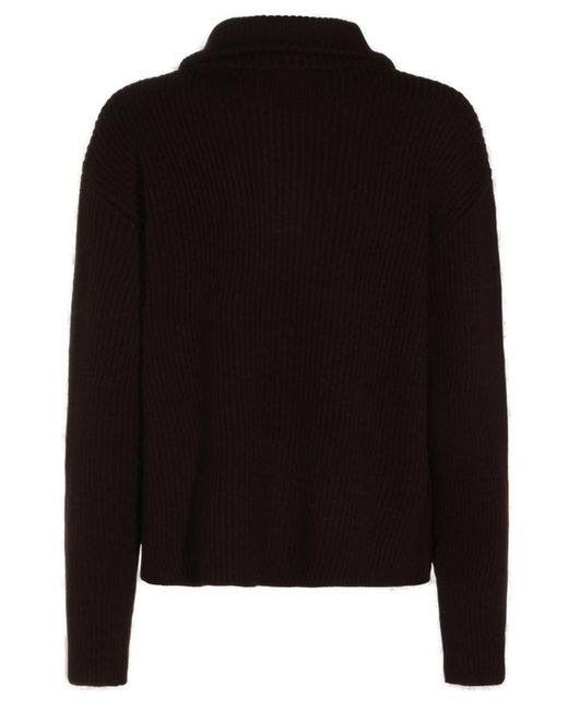 Courreges Black Courrèges Logo Embroidered Half Zipped Jumper